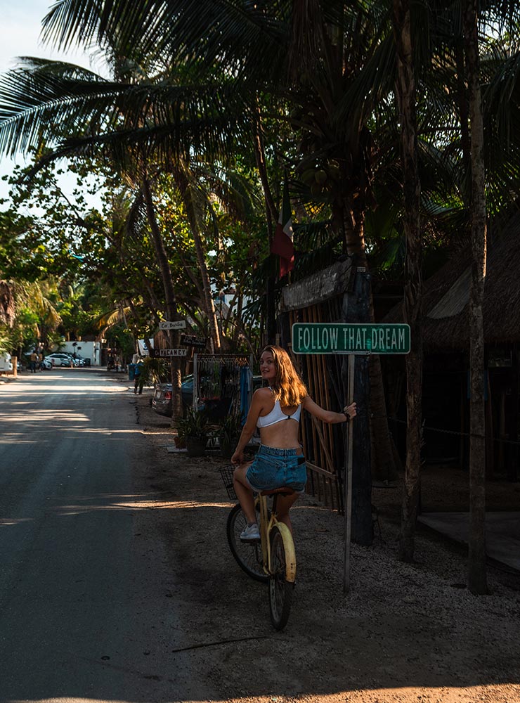 Mexiko Rundreise Follow that Dream Schild Tulum